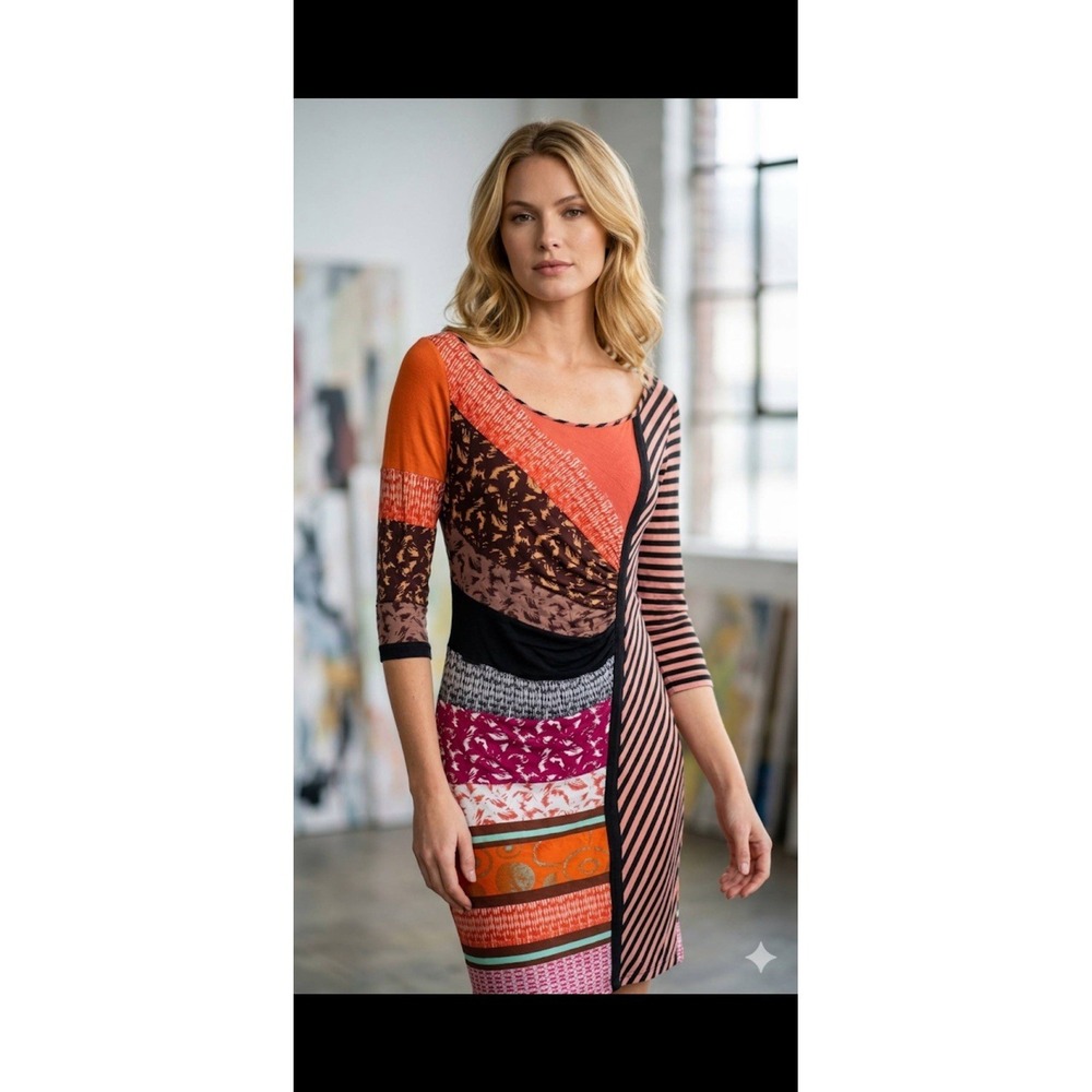 Save The Queen Vintage Y2K Patchwork Print Mesh Bodycon Mini Dress Italy Sz S